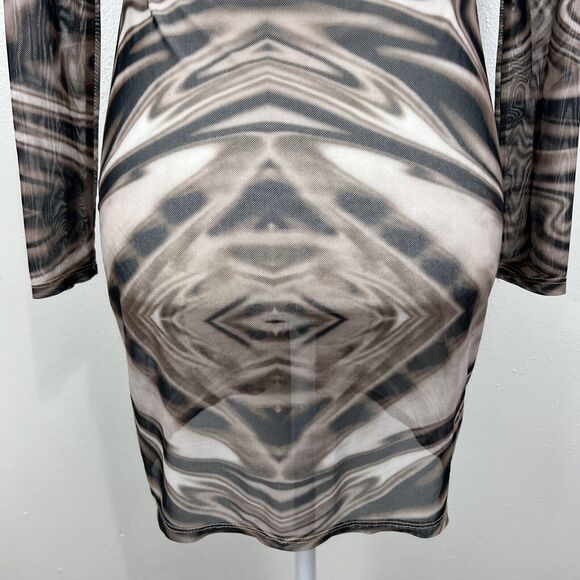 Miss Lola Dress Women Small Brown Retro Mesh Long Sleeve Button Up Casual Mini - Picture 14 of 15